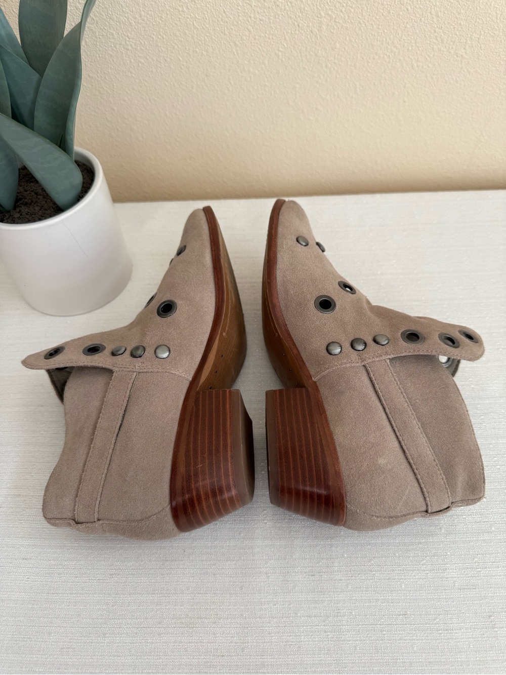 Sam Edelman Suede Ankle Booties with Studd Grommet Detail in Taupe - Picture 8 of 14
